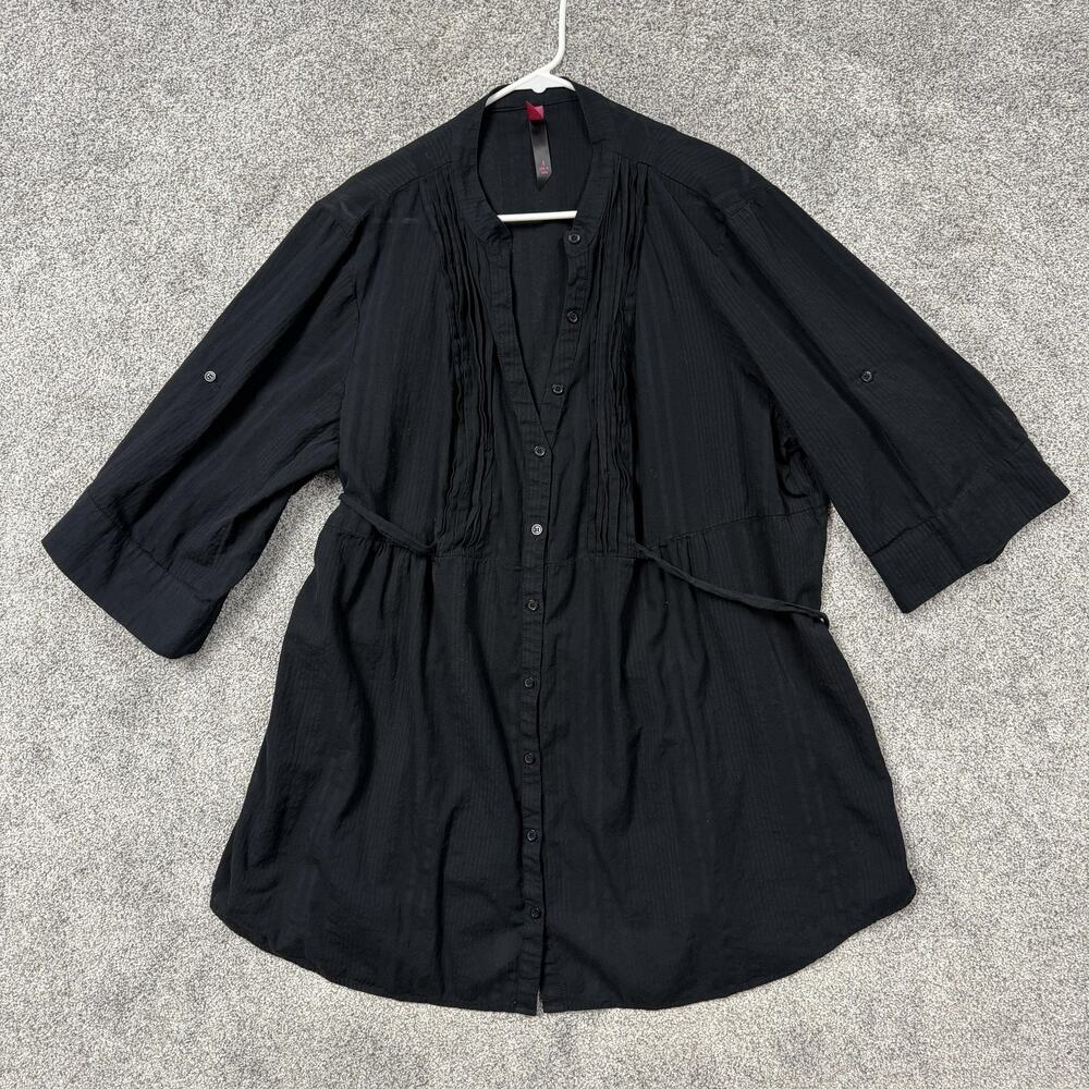 Pure Energy Tunic Top Womens 4 Plus Black Button Up Pleated Whimsigoth Boho Chic